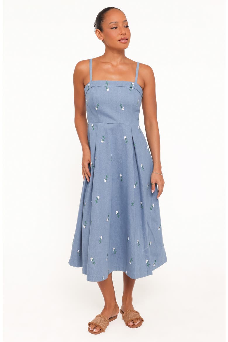 Chelsea Embroidered Midi Dress, Alternate, color, MED DENIM