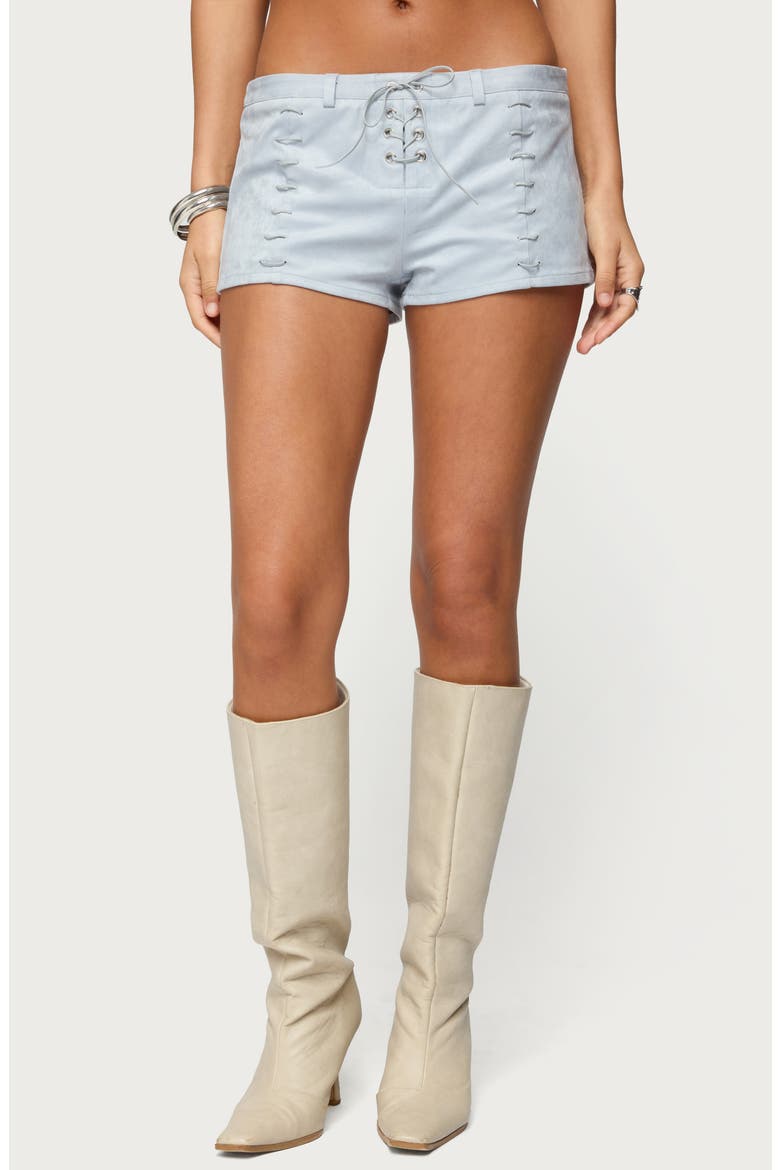 Sloane Faux Suede Micro Shorts, Main, color, LIGHT-BLUE