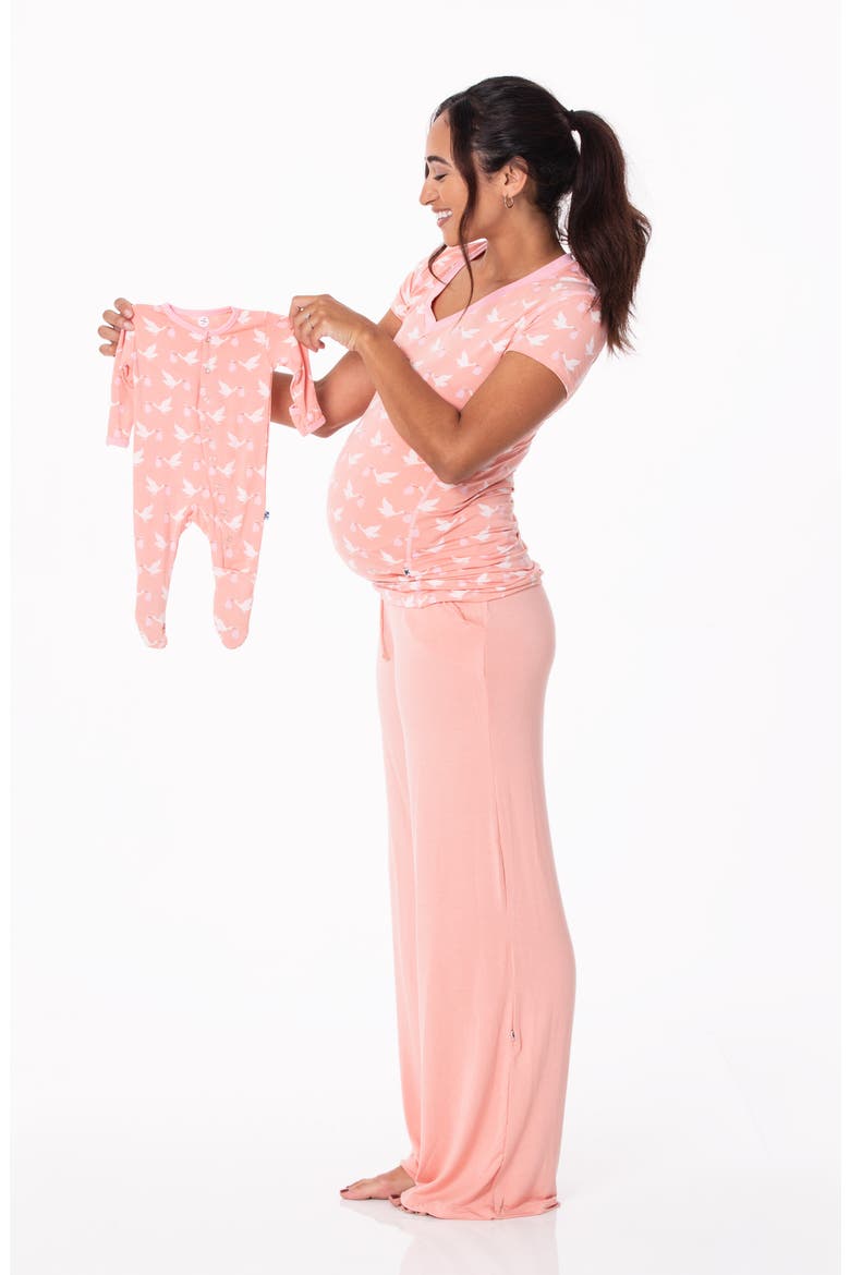 Stork Print Snap Fitted Fleece Footie, Alternate, color, BLUSH STORK