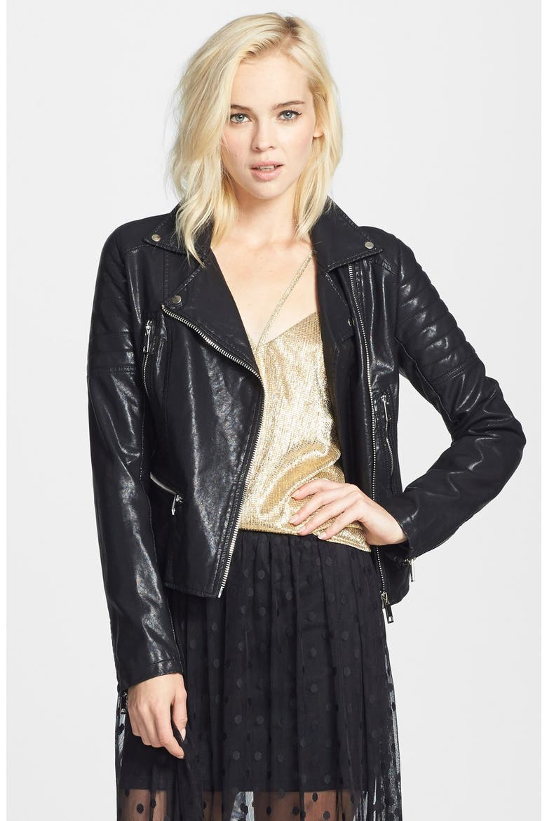 Quilted Faux Leather Jacket, Main, color, BLACK