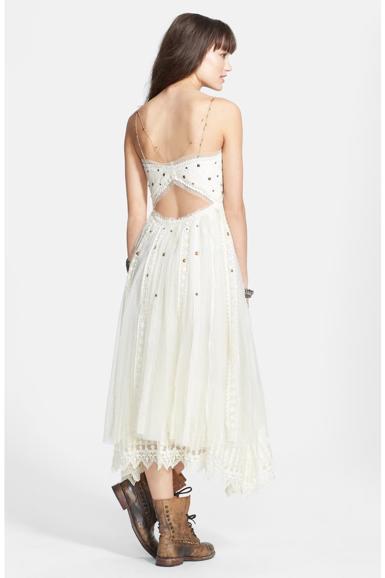 Stud Lace Trim Midi Dress, Alternate, color, IVORY