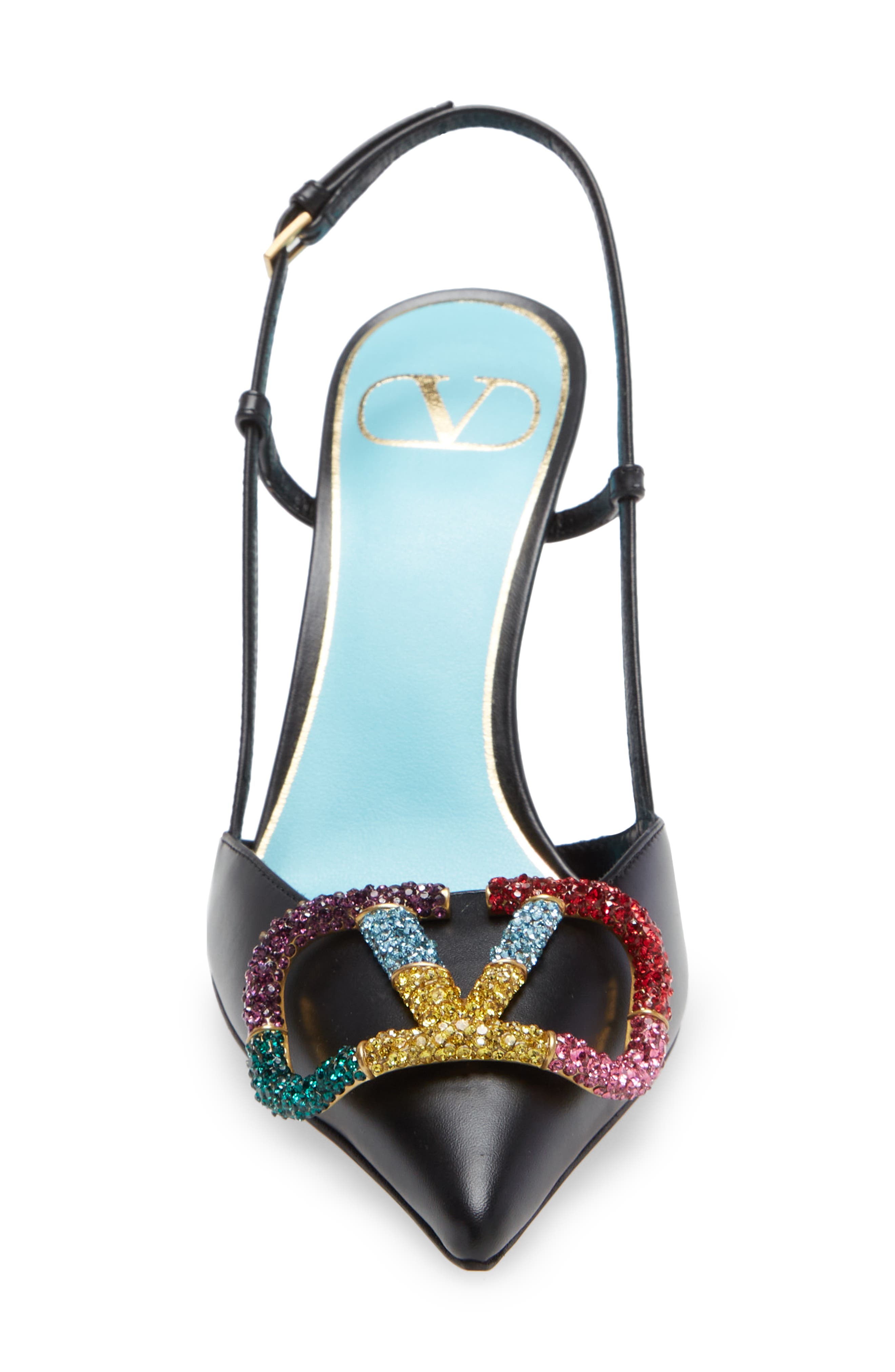 Valentino Garavani Rainbow Crystal VLOGO Pointed Toe Slingback Sandal, Alternate, color, 