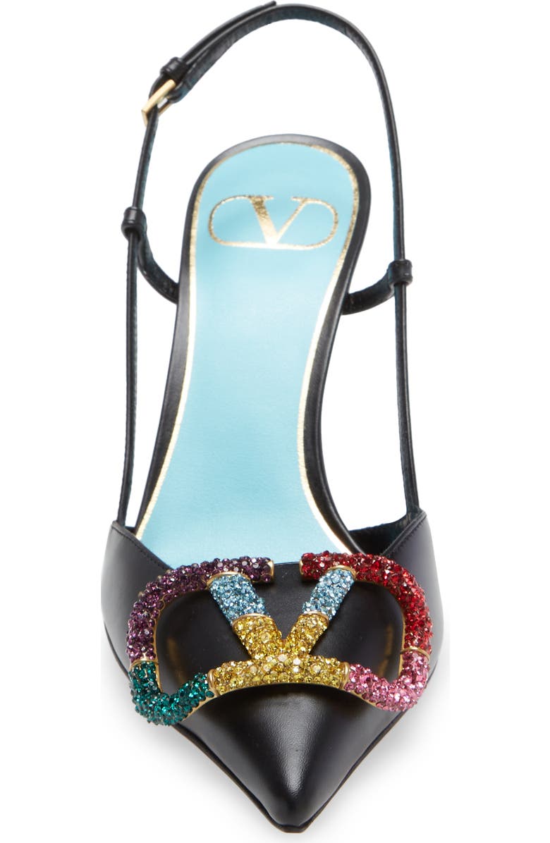 Valentino Garavani Rainbow Crystal VLOGO Pointed Toe Slingback Sandal, Alternate, color,