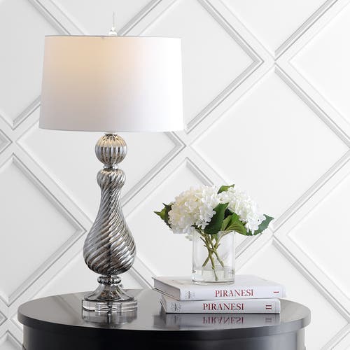 Jonathan Y Murano 32" Swirled Crystal/glass Led Table Lamp, Gray In Gray