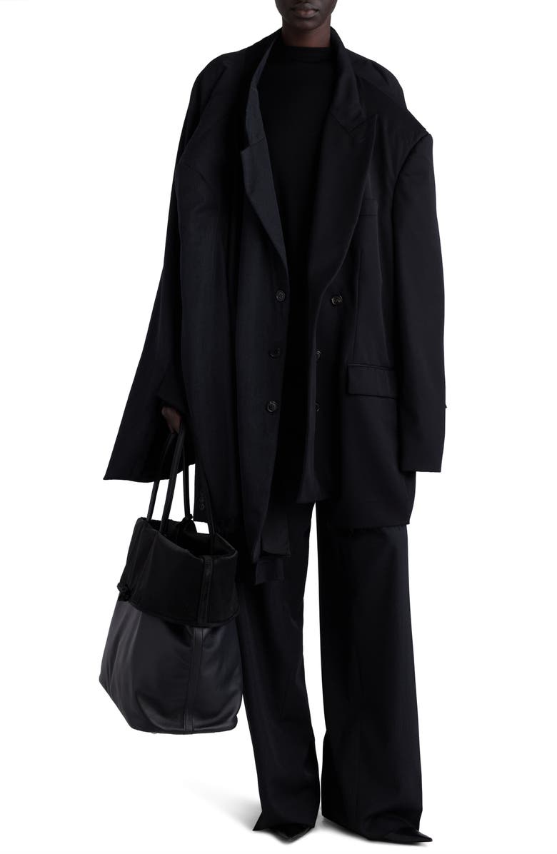 Balenciaga Double Sleeve Oversize Virgin Wool Blazer, Alternate, color,