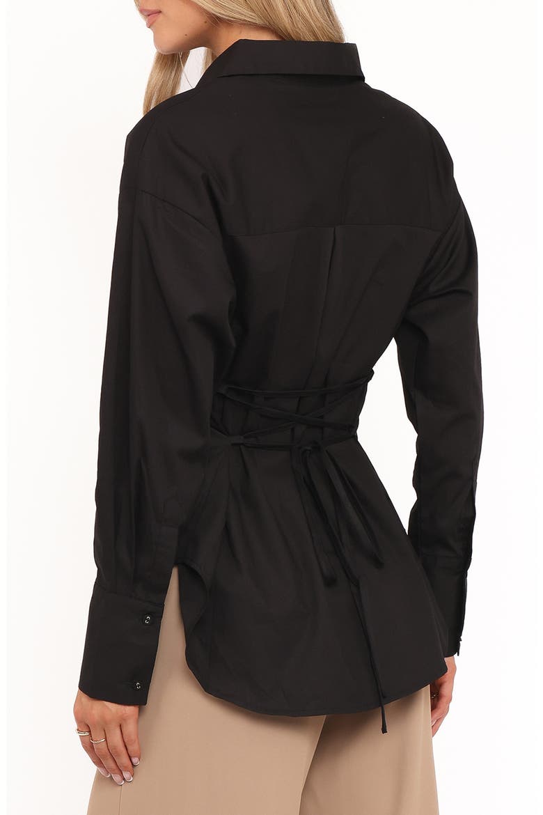 Yacra Tie Back Cotton Button-Up Shirt, Alternate, color, BLACK