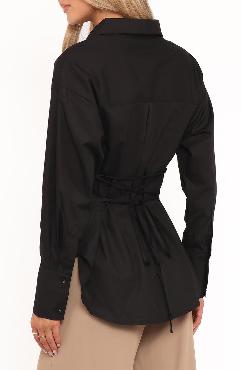 Petal & Pup Yacra Tie Back Cotton Button-Up Shirt, Alternate, color, Black