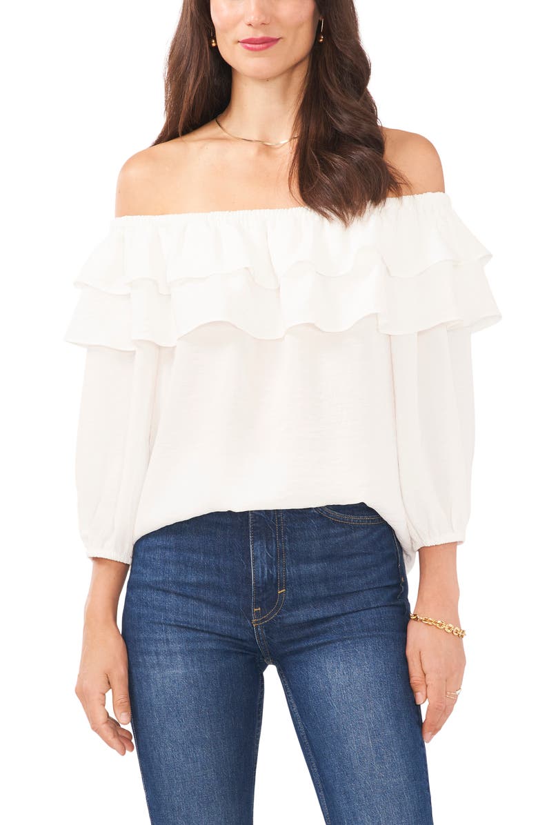 Vince Camuto Off-the-Shoulder Double Ruffle Top, Main, color,