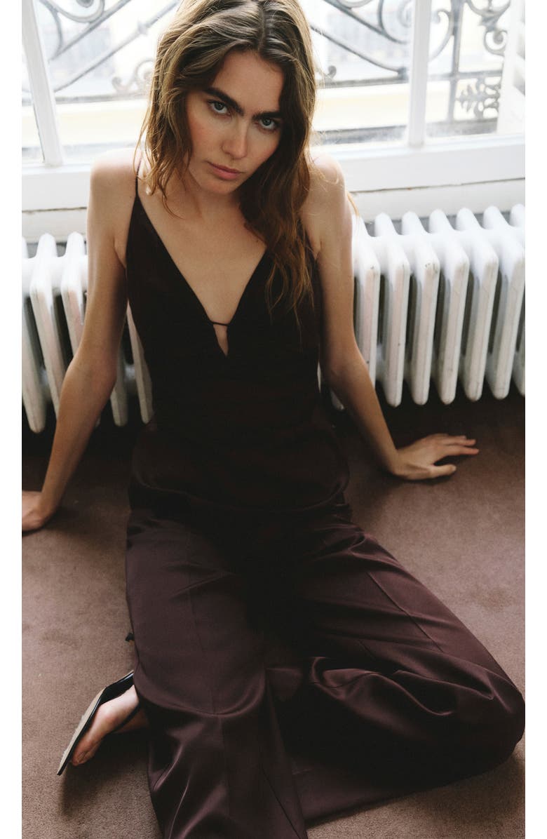 MANGO Mono Deep V-Neck Sleeveless Jumpsuit, Alternate, color, Chocolate