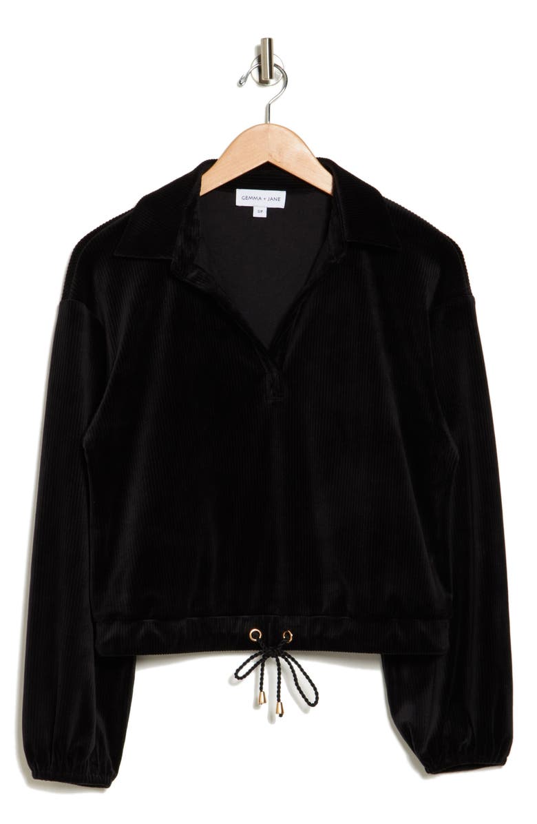Gemma + Jane Long Sleeve Drawstring Waist Corduroy Top, Alternate, color, Black