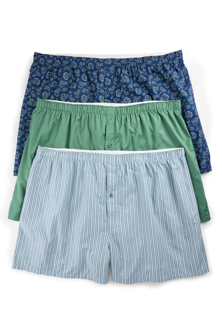 Big & Tall 3-pk Paisley Woven Boxers, Main, color, PAISLEY GREEN