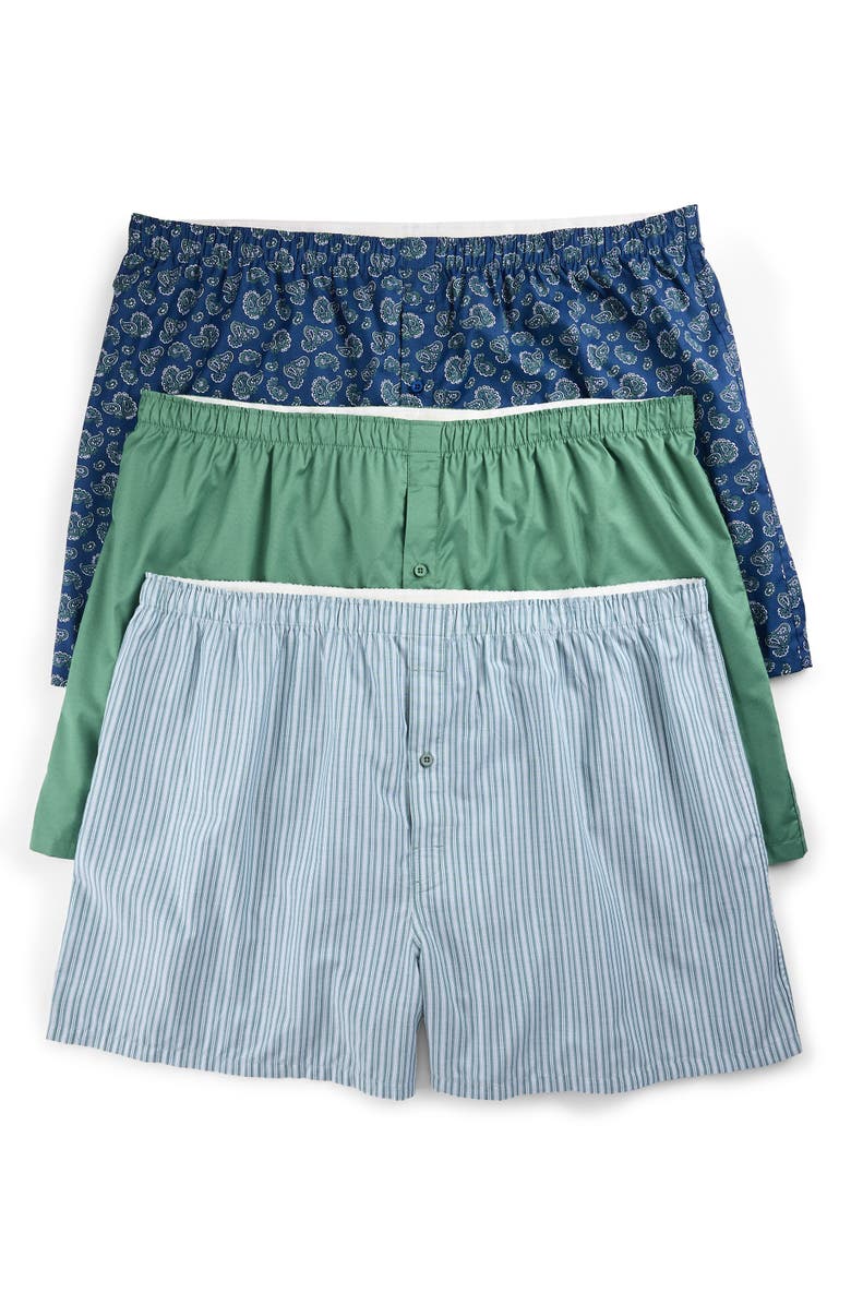 Harbor Bay by DXL Big & Tall 3-pk Paisley Woven Boxers, Main, color, Paisley Green