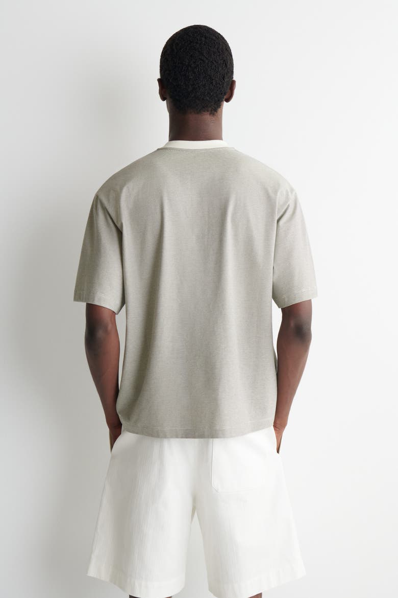Striped Cotton Henley T-shirt, Alternate, color, WHITE / BLACK / STRIPED