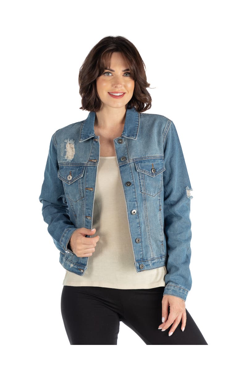 24seven Comfort Apparel Petites Timeless Denim Jacket, Main, color, Denim