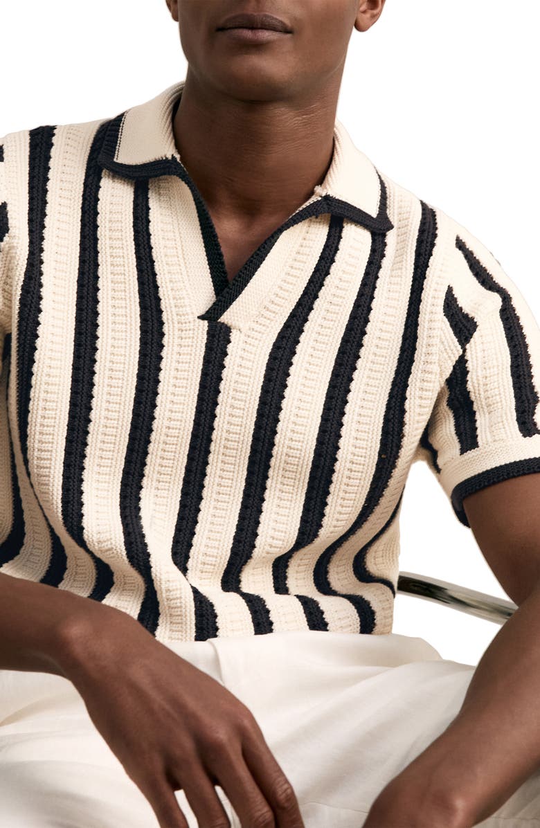 Reiss Duncan Texture Stripe Polo Sweater, Alternate, color, Off White/ Navy