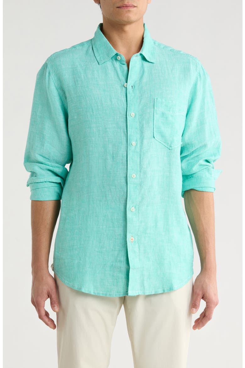 Bali Breeze Linen Button-Up Shirt, Main, color, KOHALA TEAL