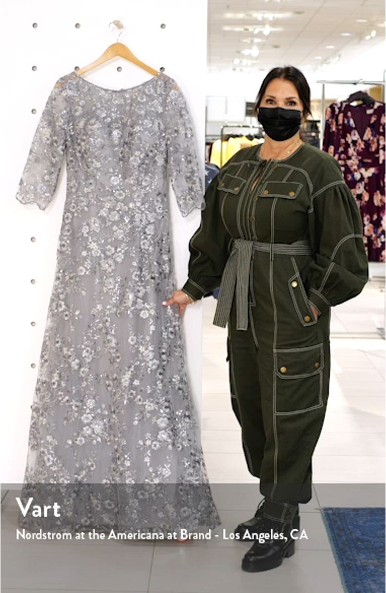 Metallic Sequin & Lace A-Line Gown, sales video thumbnail