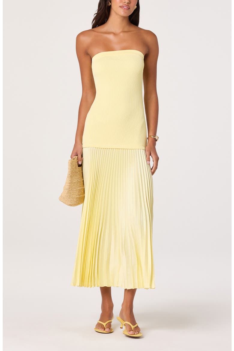 Selune Strapless Mixed Media Dress, Main, color, YELLOW