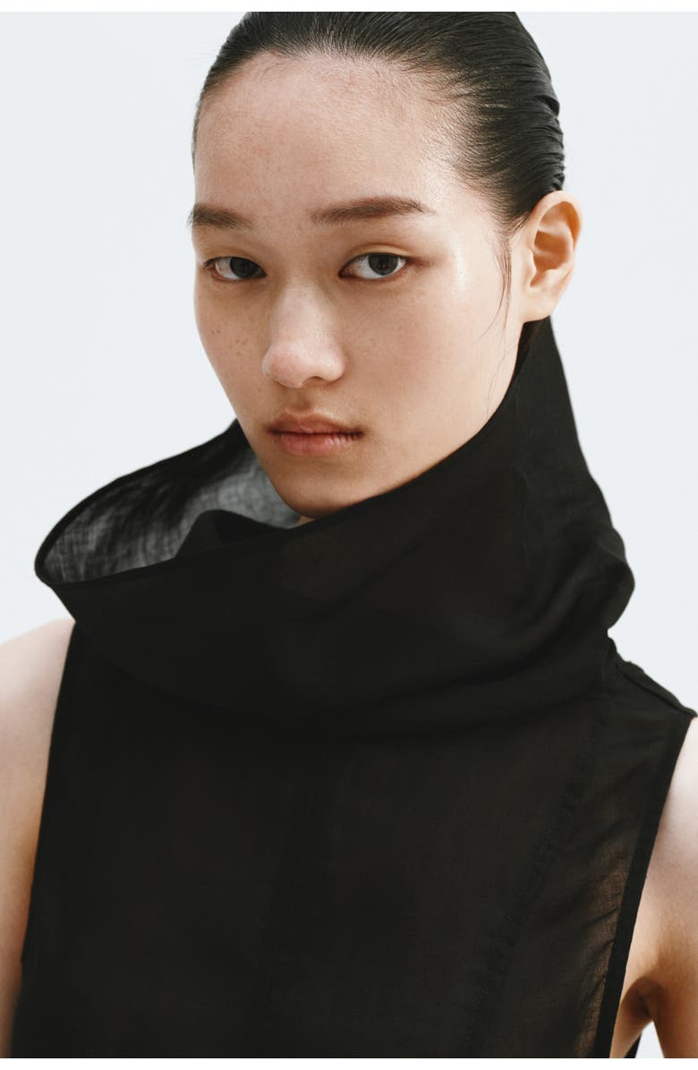 H&M Ramie-blend Peplum Top, Alternate, color, Black