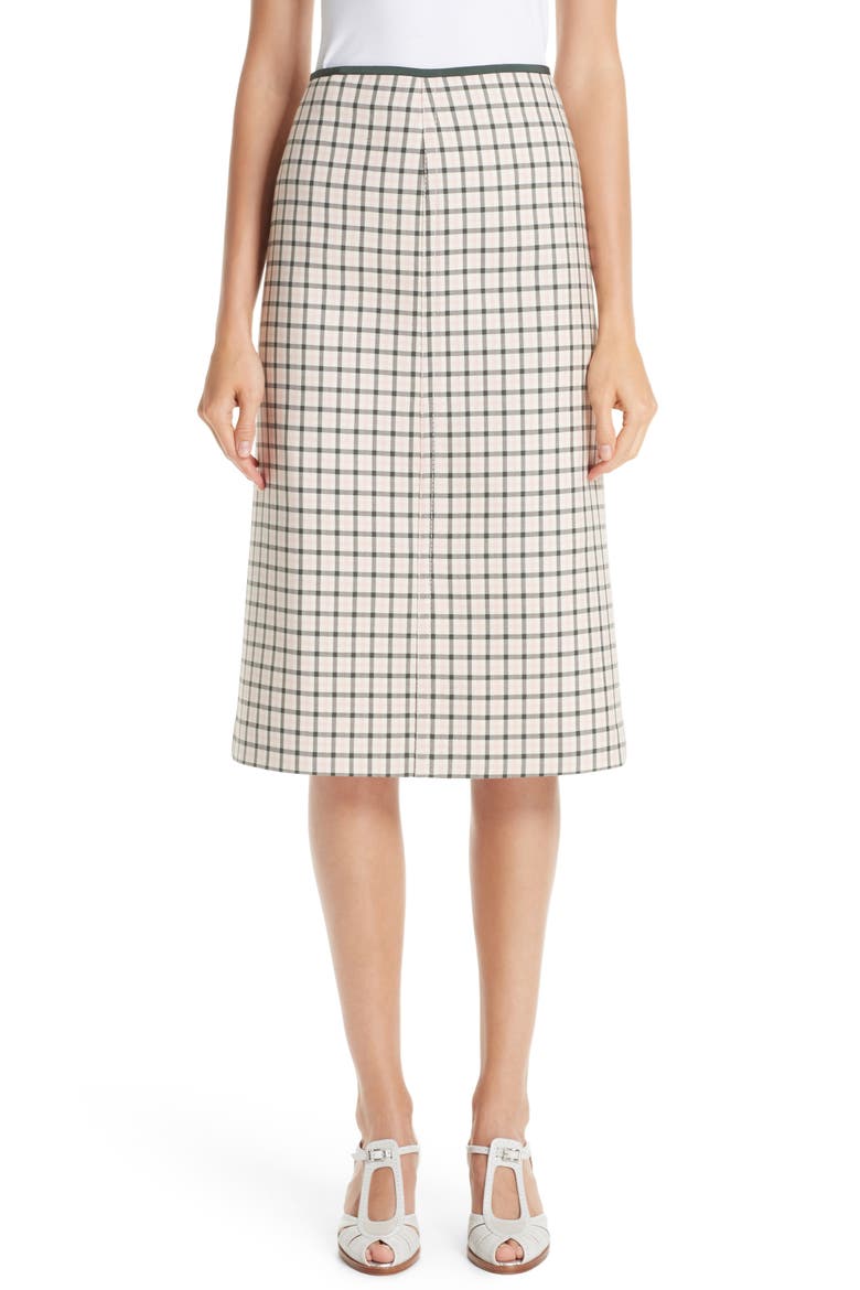 Check Wool Pencil Skirt, Main, color, PINK GREEN