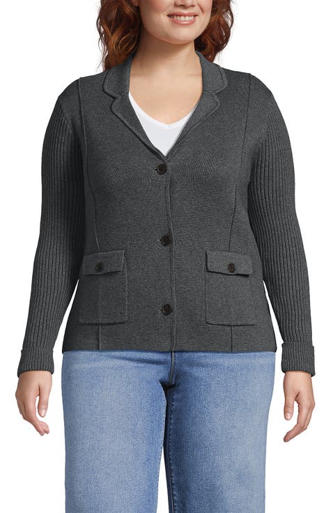 Plus Size Drifter Ribbed Collared Blazer Sweater
