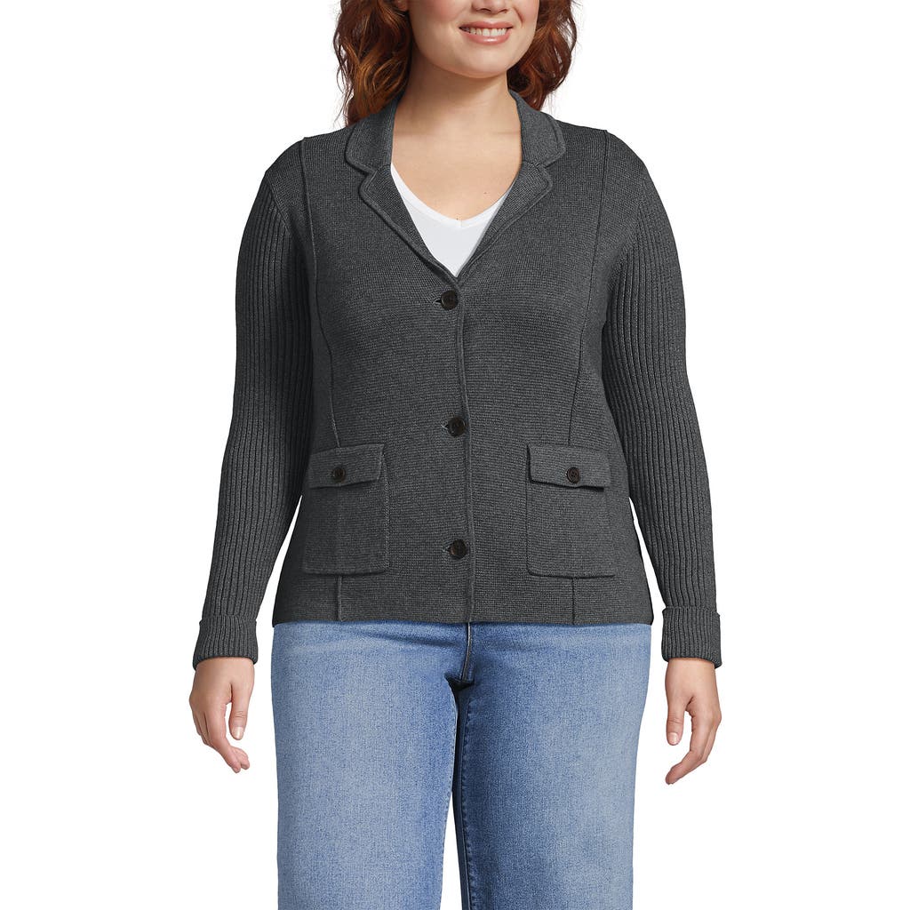 Lands' End Drifter Ribbed Collared Blazer Sweater In Gray