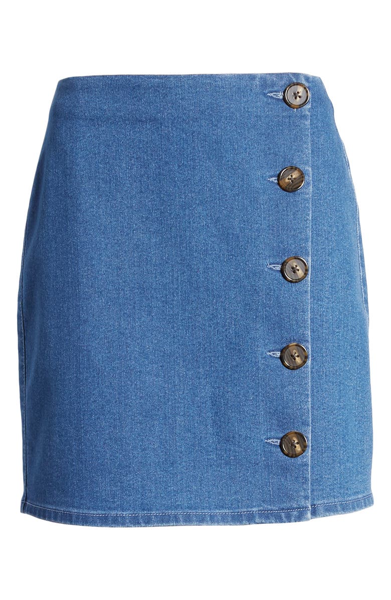 Tinsel Side Button Denim Miniskirt, Alternate, color,