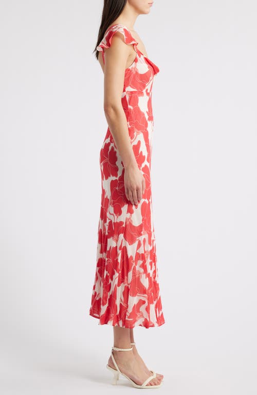 Shop Rails Marigold Floral Flutter Sleeve Midi Dress In Scarlet Hibiscus
