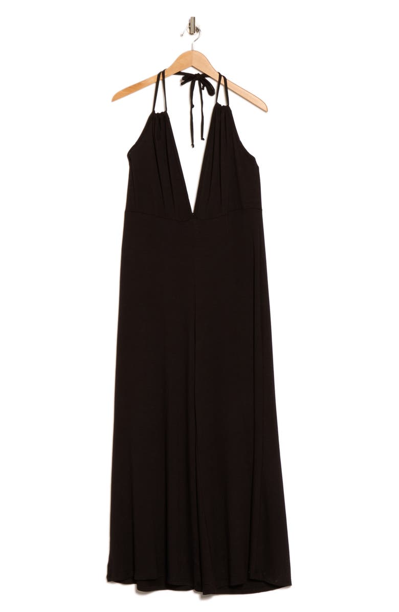 GO COUTURE Plunge Strap Wide Leg Jumpsuit, Main, color, Black