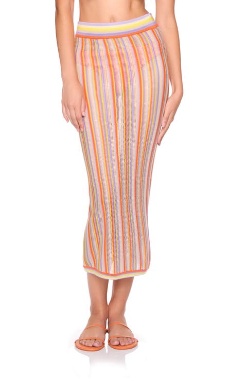 Stripe Open Stitch Midi Sweater Skirt