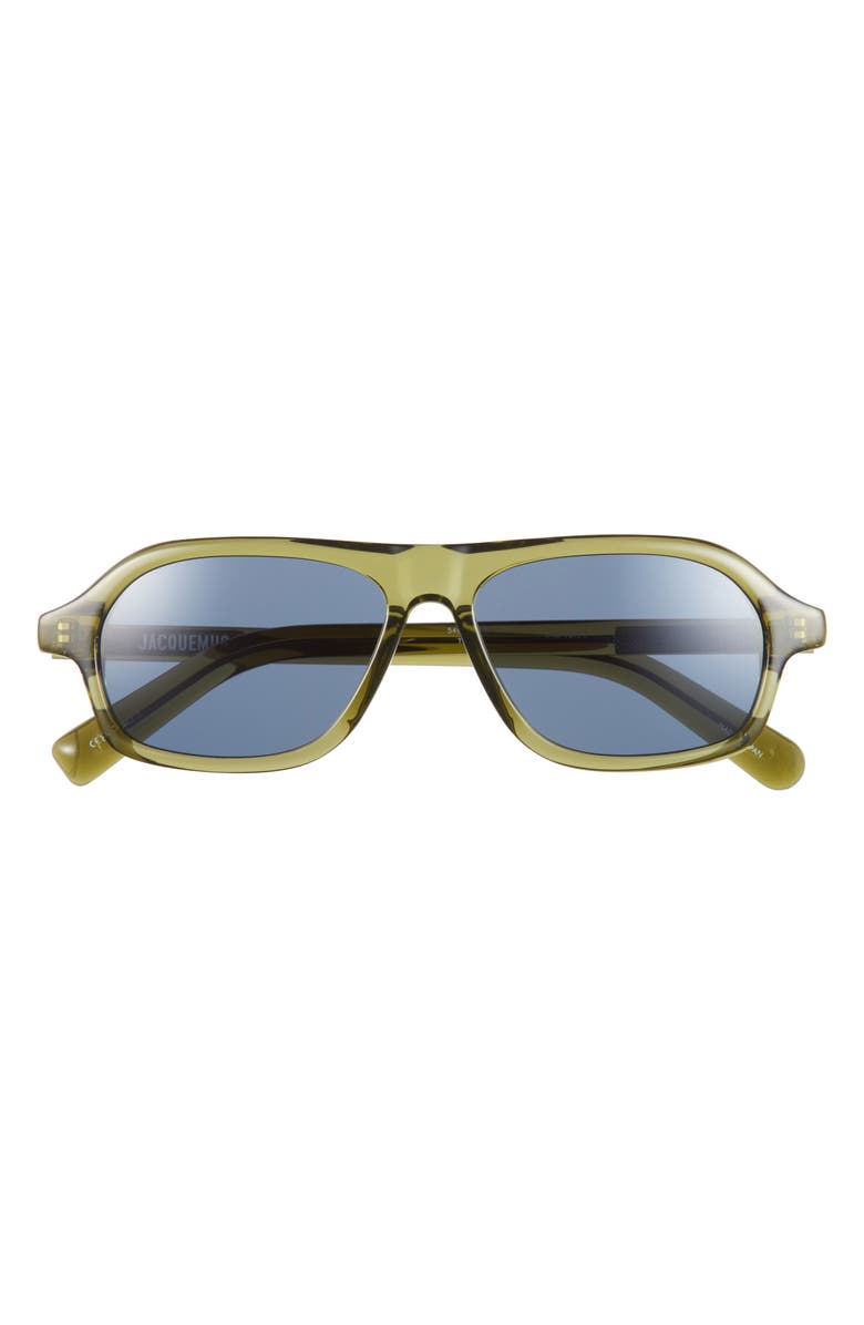 Jacquemus Polarized Pilot Sunglasses, Main, color, Khaki/ Silver/ Dark Navy