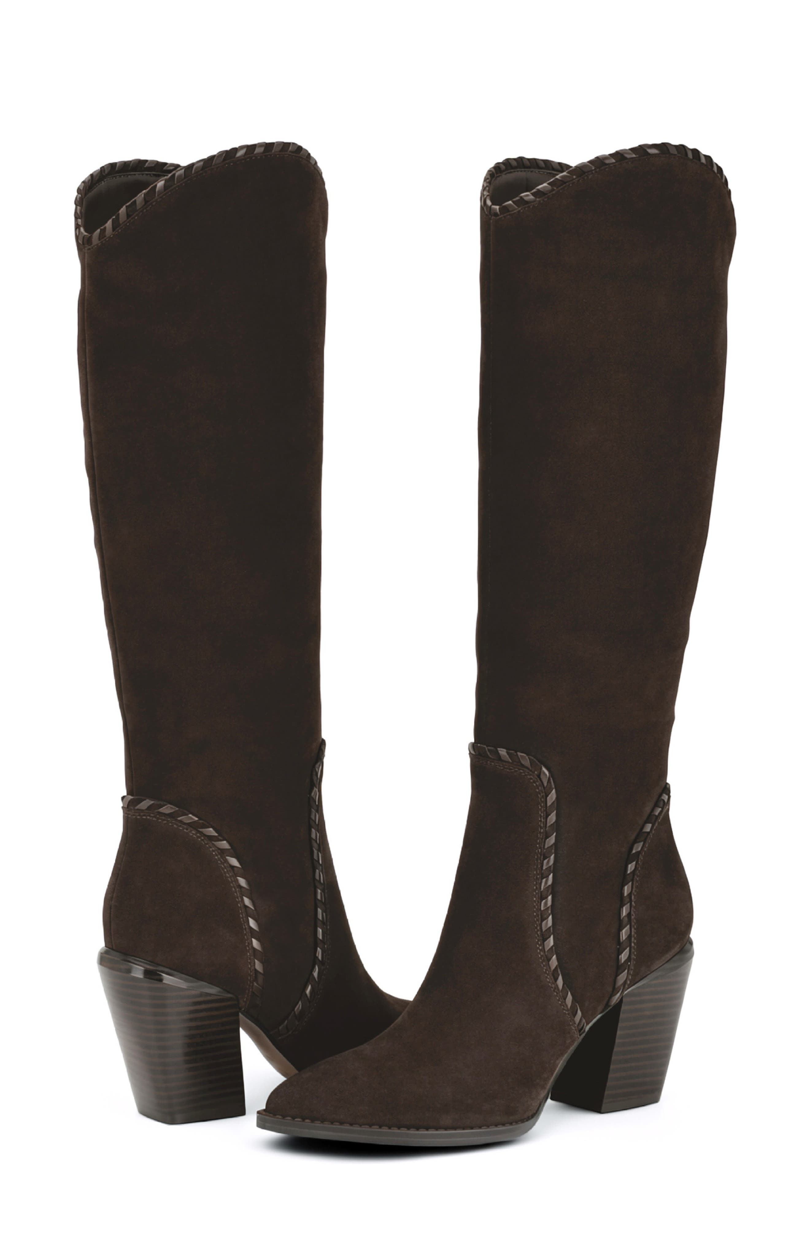 Rosco Knee High Western Boot, Alternate, color, DARK BROWN
