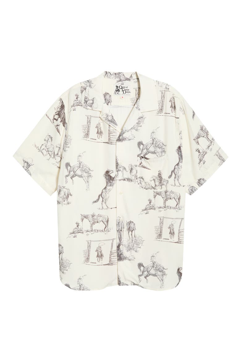 Charcoal Montage Cotton Camp Shirt, Alternate, color, BONE