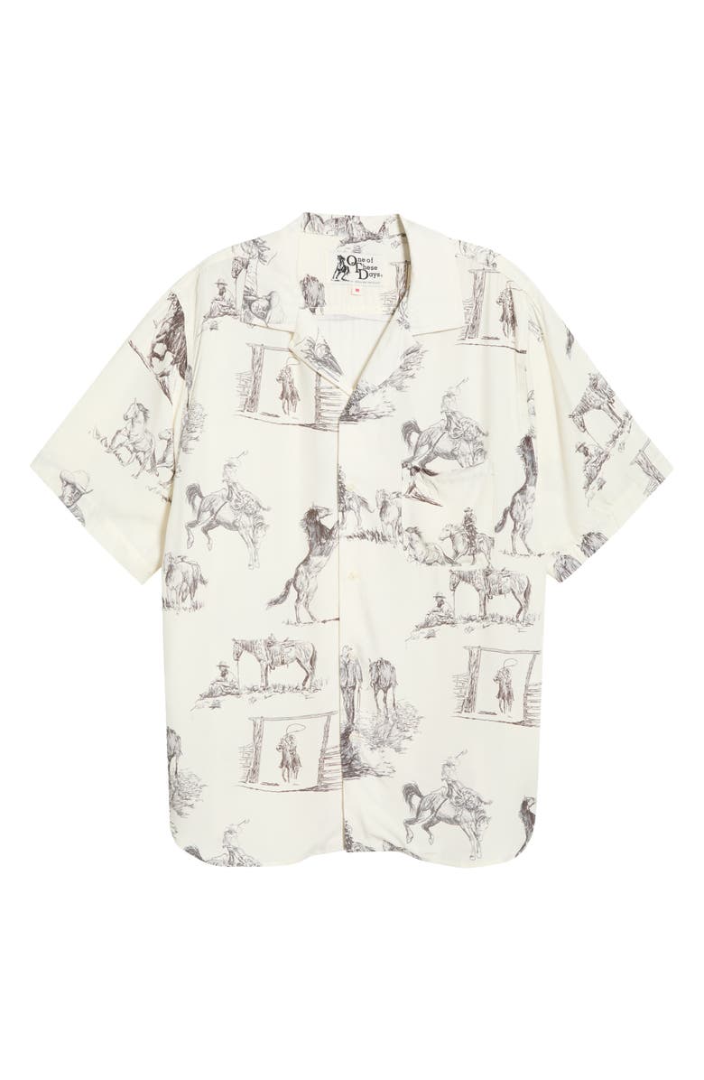 ONE OF THESE DAYS Charcoal Montage Cotton Camp Shirt, Alternate, color, Bone