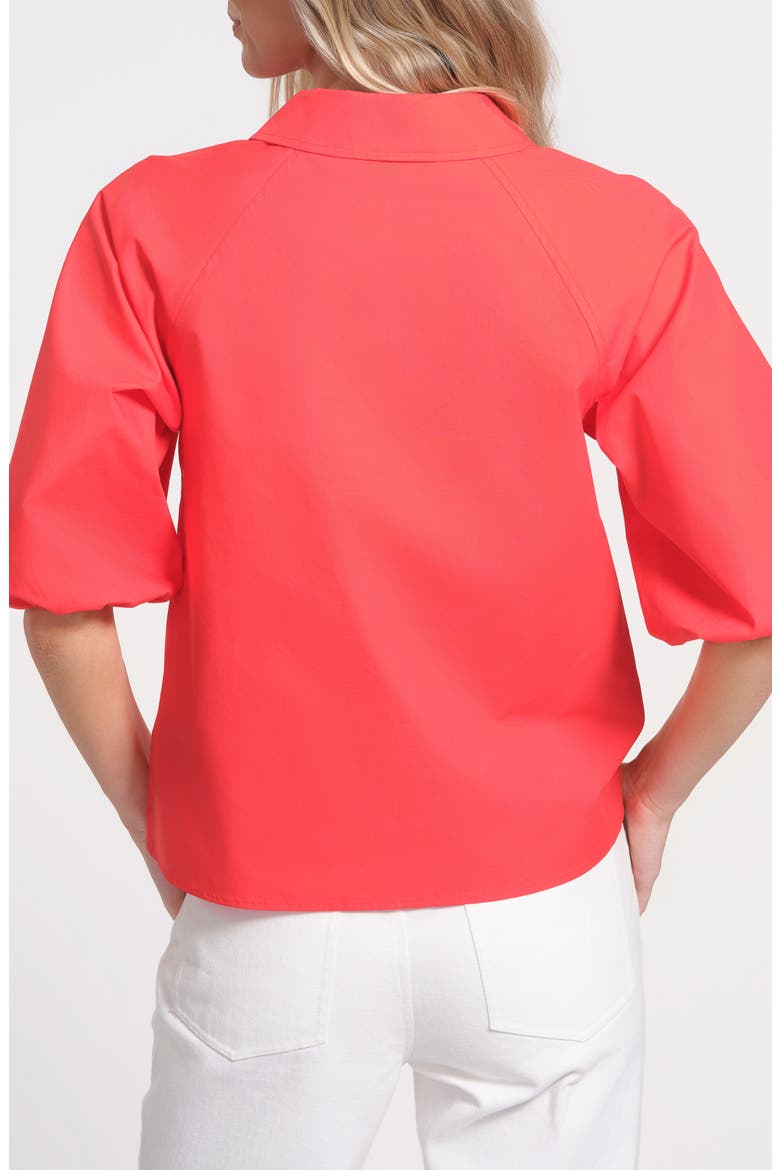 Puff Sleeve Cotton Shirt, Alternate, color, RED