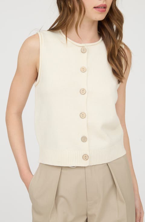 Solid Button Front Sweater Vest