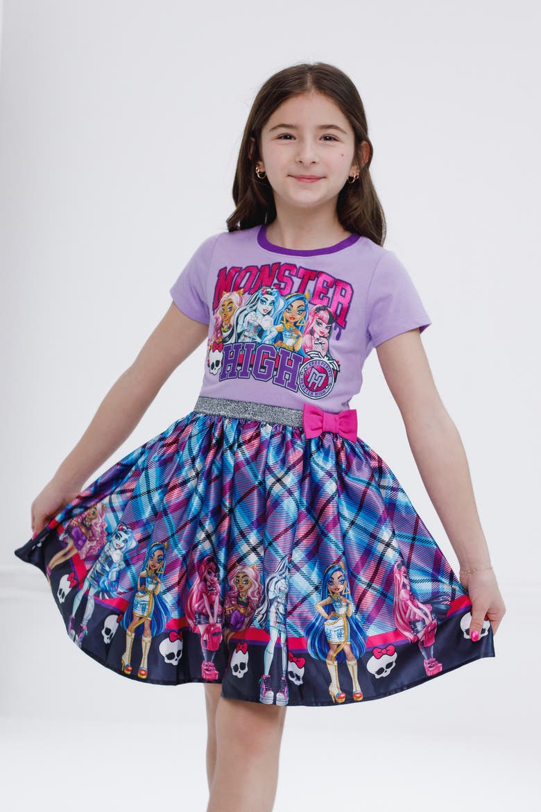 Pleated Plaid Dress, Alternate, color, Purple Plaid