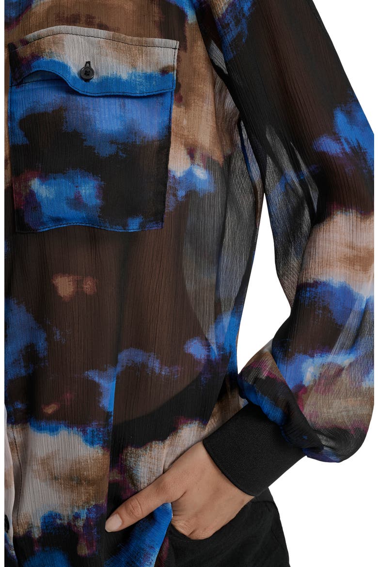Floral Print Long Sleeve Chiffon Shirt, Alternate, color, CLOUDED INKBLOT