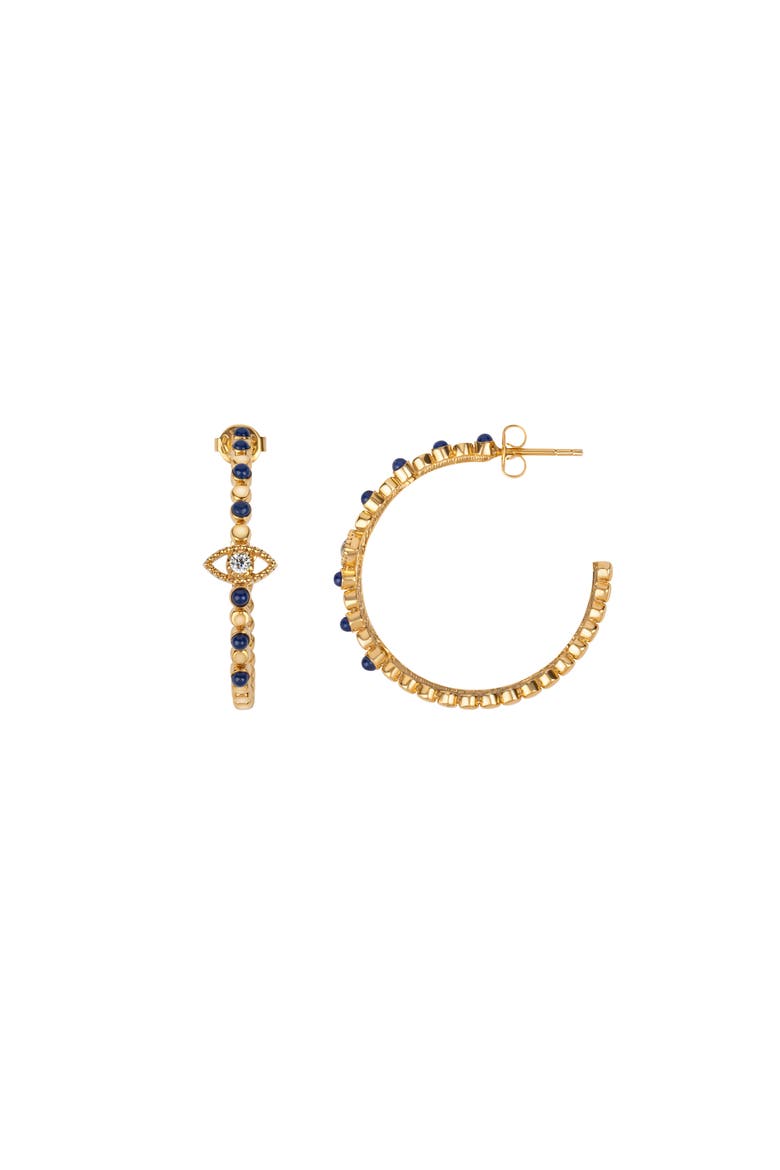 Evil Eye Lapis Gold Plated Women's Hoop Earrings - Truth Seeker, Main, color, Gold/blue