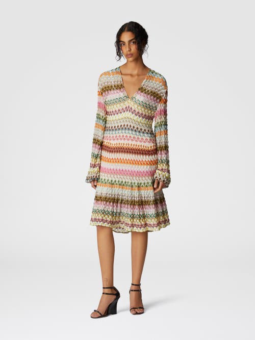 Missoni Long Sleeve Short Dress With Zig Zag Lace Pattern In Multicoloured