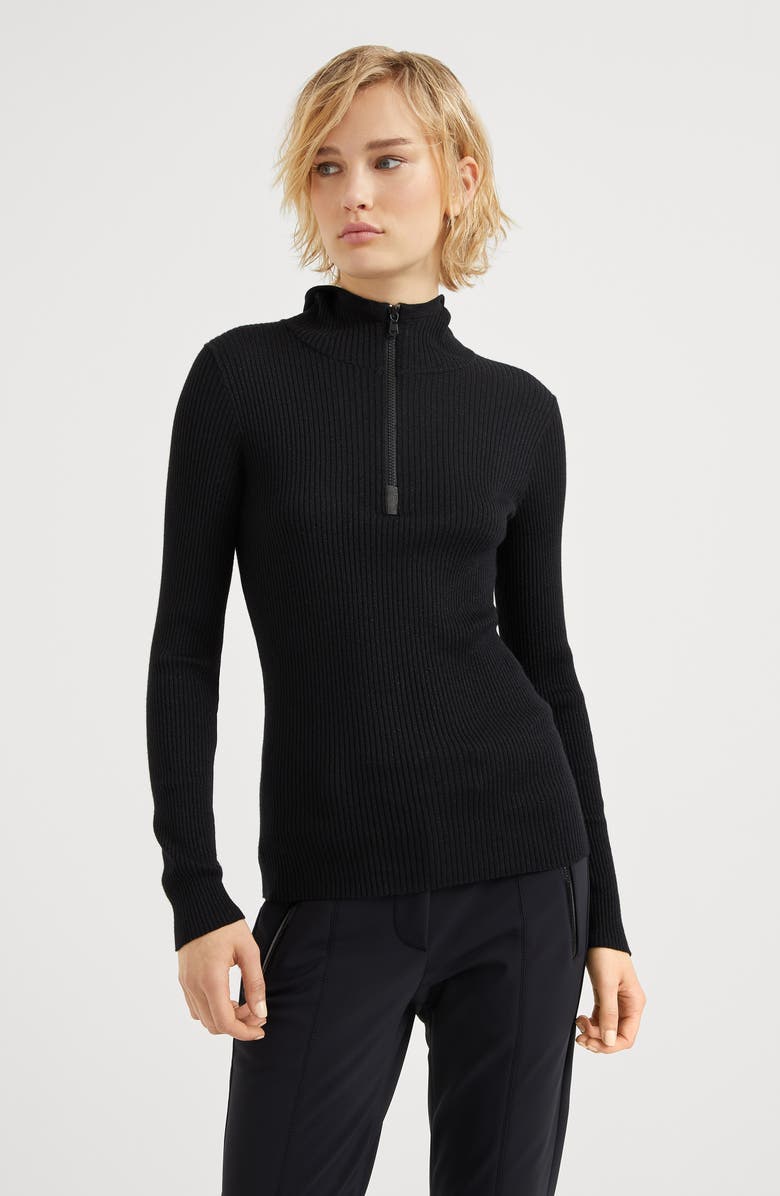 Brunello Cucinelli Sparkling cashmere and silk lightweight rib knit hooded sweater with shiny detail, Alternate, color, 