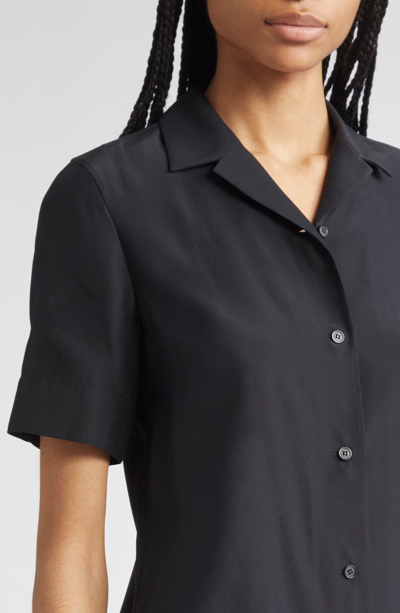 Lafayette 148 New York Matte Silk Notch Collar Slim Short Sleeve Button-Up Shirt, Alternate, color, Black