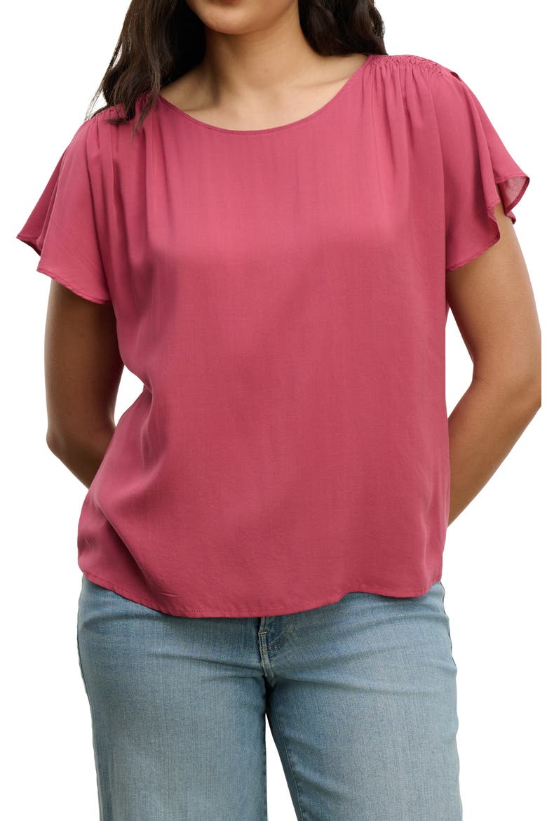 Smocked Shoulder Rayon Top, Main, color, GARNET PNK
