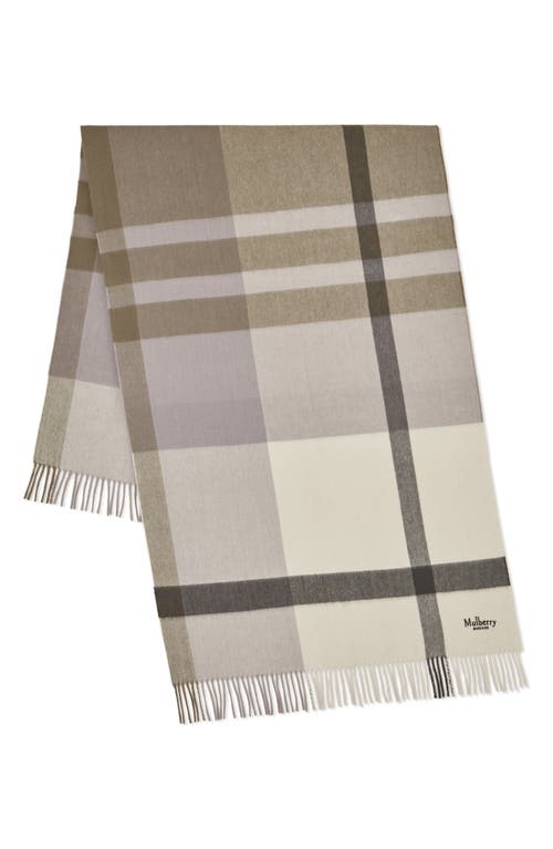 Mulberry Check Merino Wool Scarf in Eggshell/Olive 