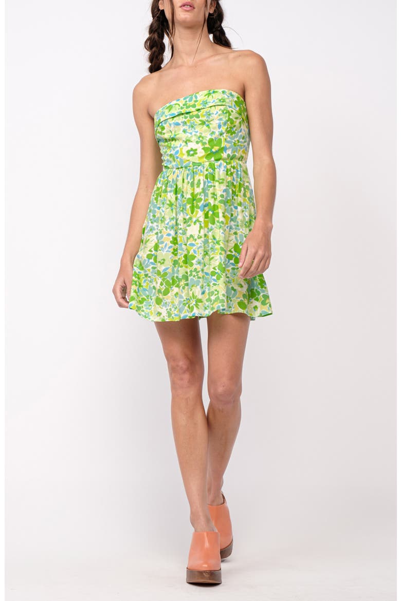 Floral Folded Strapless Fit & Flare Minidress, Main, color, BRIGHT GREEN