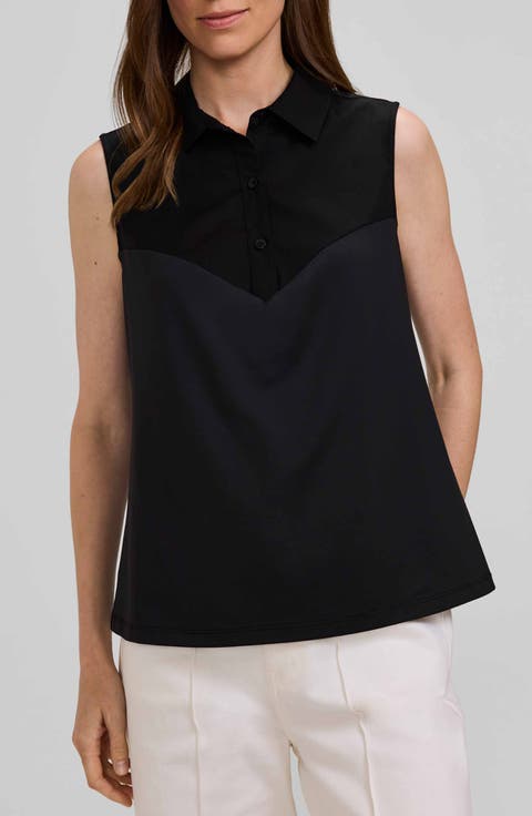 Ricki Mixed Media Sleeveless Button-Up Shirt