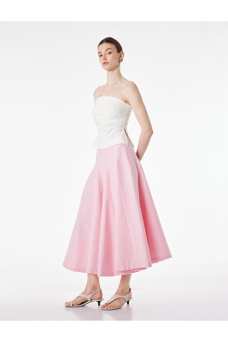A-Line Pleated Cotton Midi Skirt, Main, color, PINK