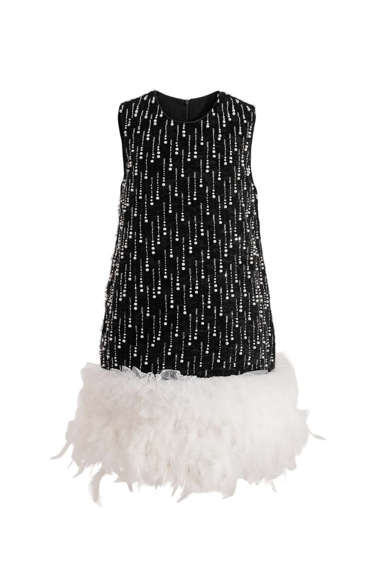 Feathered Glam Dress, Main, color, Black