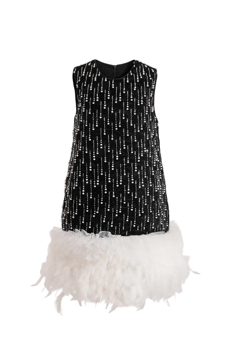 Tulleen Feathered Glam Dress, Main, color, Black