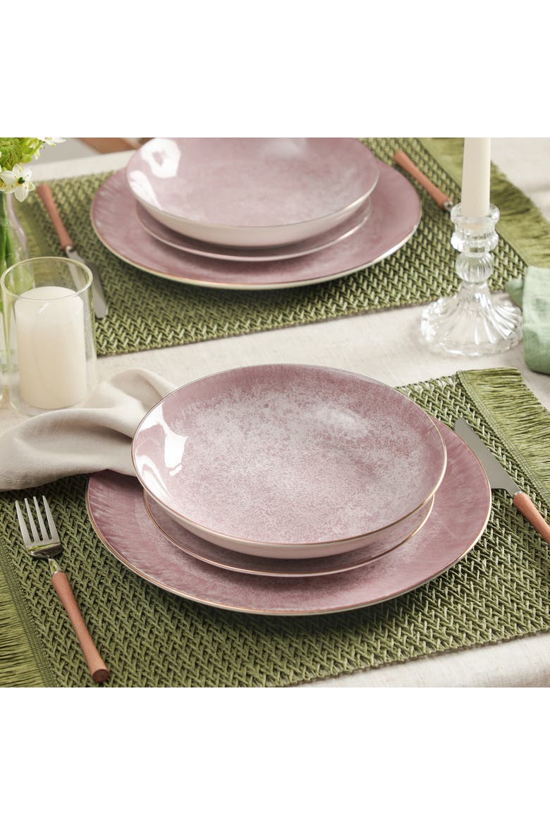 Onyx 24-Piece Dinnerware Set Porcelain, Service for 8, Alternate, color, Pink and Gold